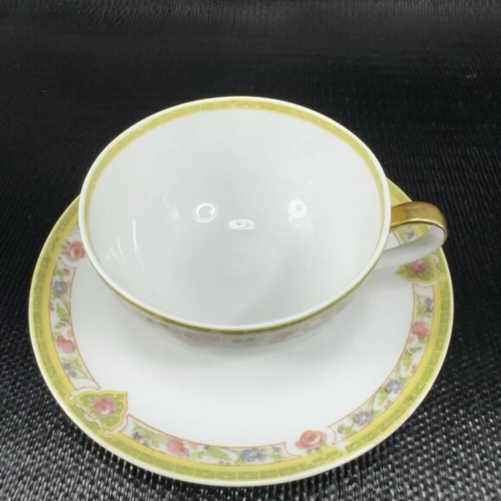 Theodore Haviland Limoges‎ France Fine Porcelain Teacup Saucer Set Green Floral